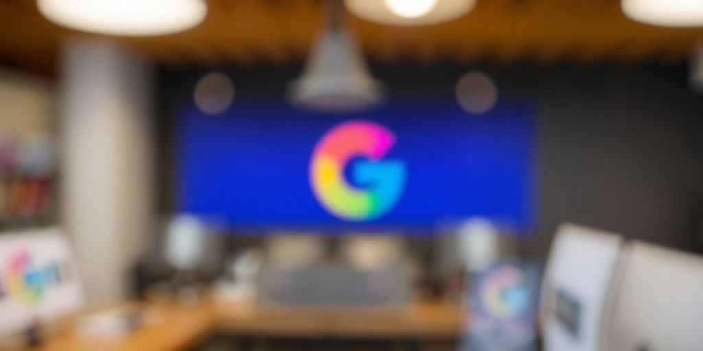 A close-up of a blurred, colorful logo.